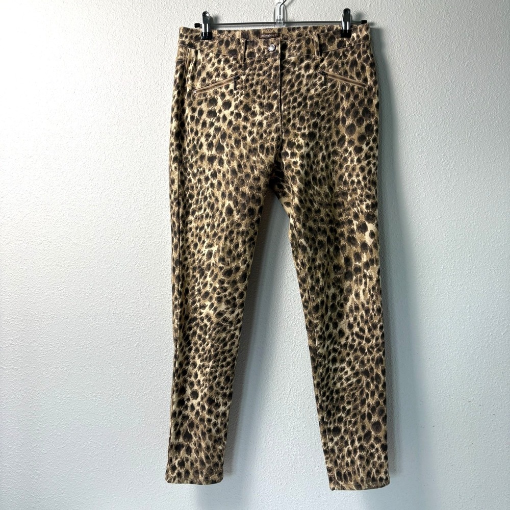 J McLaughlin Leopard Print Skinny Jeans Size 8 Brown Zip Pockets Ankle‎ Animal